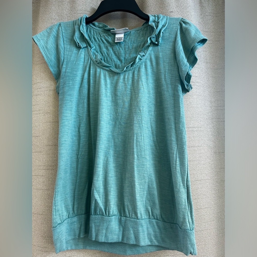 Women's Teal Ruffle Neck Short Sleeve Tank Top